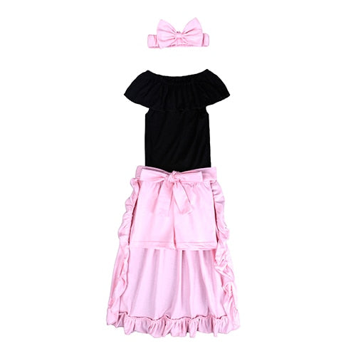 Kids Baby Girl stripe Off Shoulder Hanging neck Top + pink hole pants Outfits Clothes Summer 3Pcs Kid Girls Clothing Set Dtz376